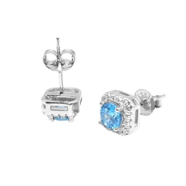 TWO LEAVES Square Blue Cubic Zirconia Stud Earrings – blue cubic zirconia earrings, stylish boyfriend gift | Great fashion accessory for him