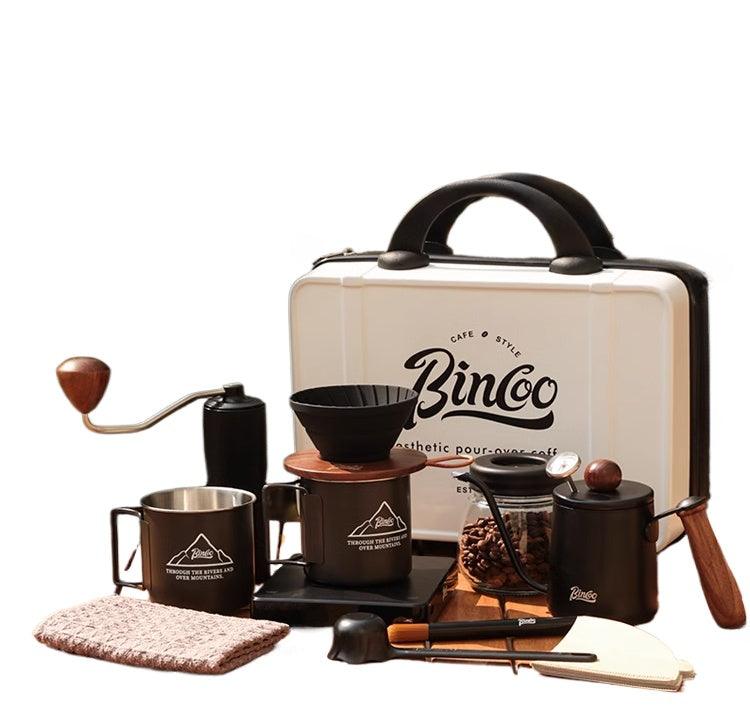 BINCOO outdoor pour-over coffee set, lightweight and travel-friendly, perfect adventure gift for him.